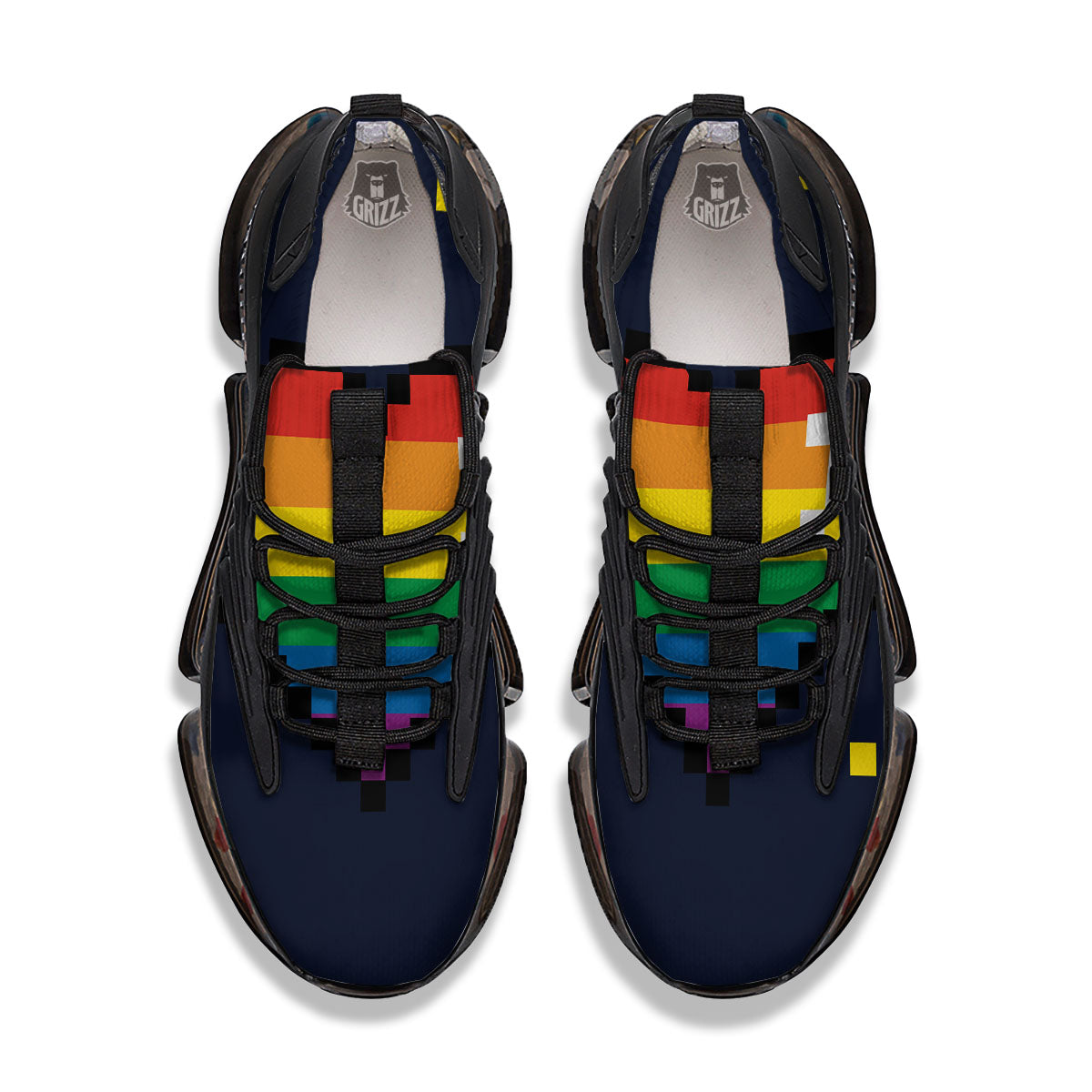 LGBT Pride 8 Bit Rainbow Pixel Heart Black Gym Shoes-grizzshop