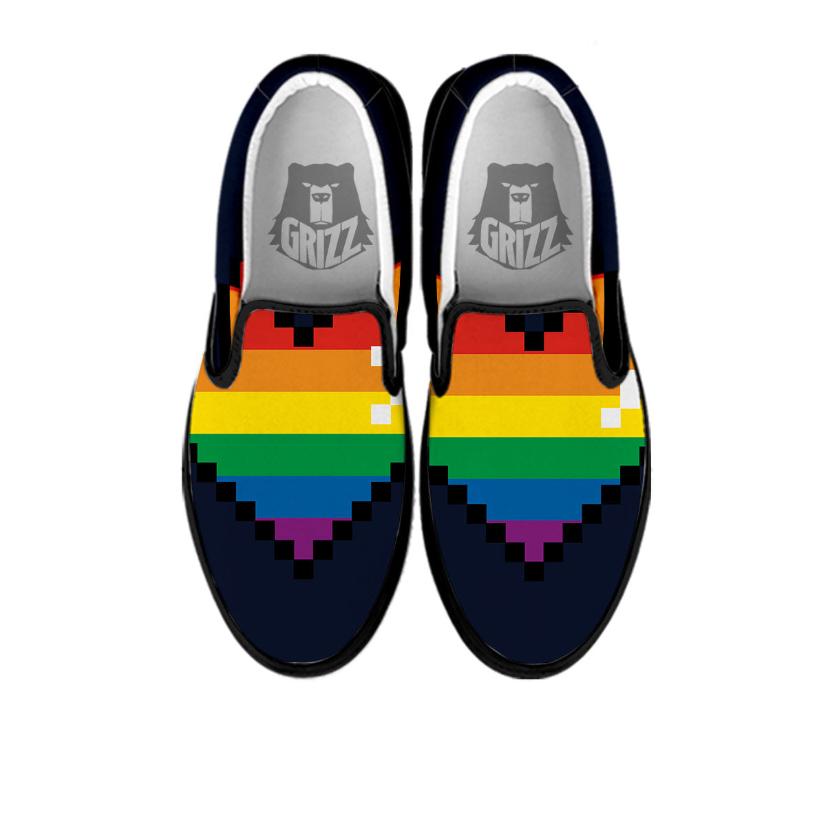 LGBT Pride 8 Bit Rainbow Pixel Heart Black Slip On Shoes-grizzshop