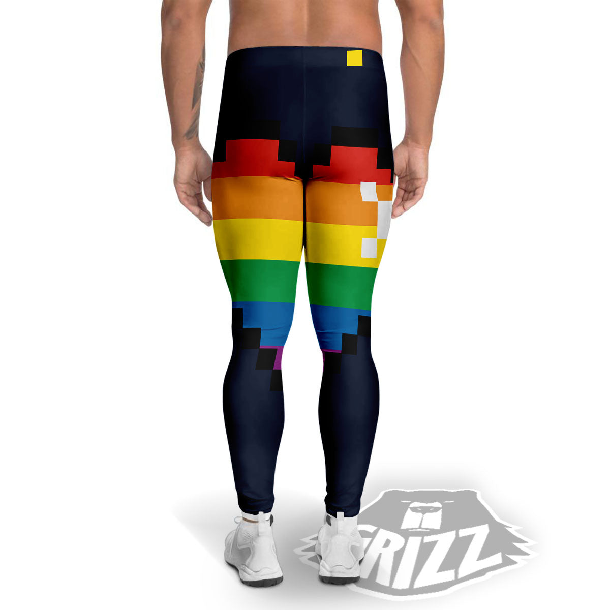 LGBT Pride 8 Bit Rainbow Pixel Heart Men's Leggings-grizzshop