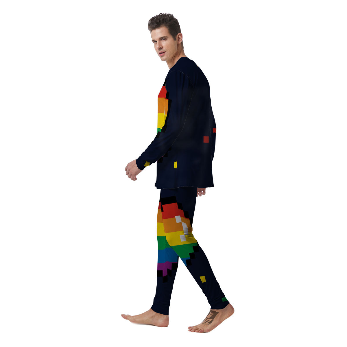 LGBT Pride 8 Bit Rainbow Pixel Heart Men's Pajamas-grizzshop
