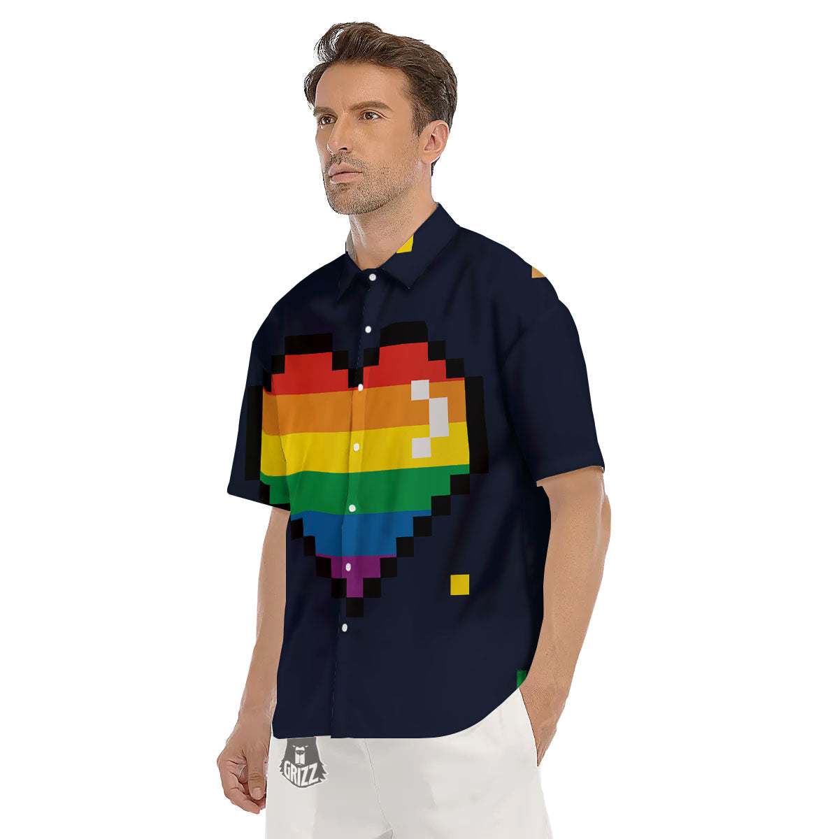 LGBT Pride 8 Bit Rainbow Pixel Heart Men's Short Sleeve Shirts-grizzshop