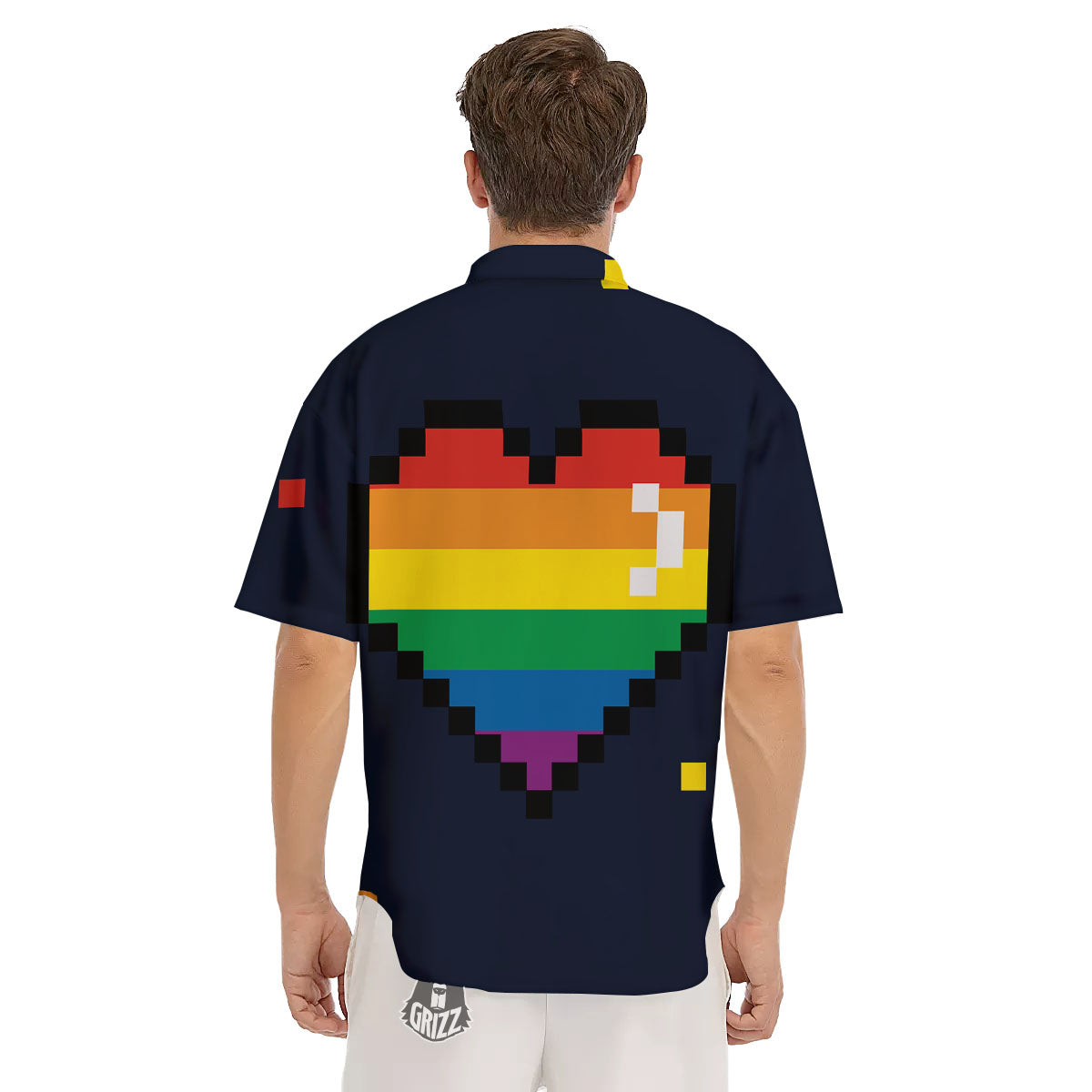 LGBT Pride 8 Bit Rainbow Pixel Heart Men's Short Sleeve Shirts-grizzshop