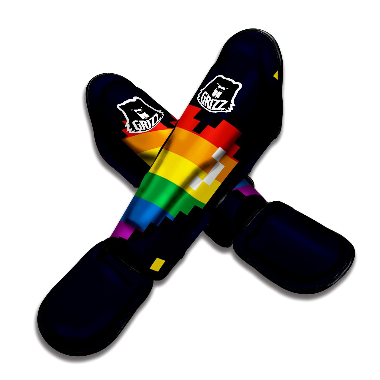 LGBT Pride 8 Bit Rainbow Pixel Heart Muay Thai Shin Guards-grizzshop