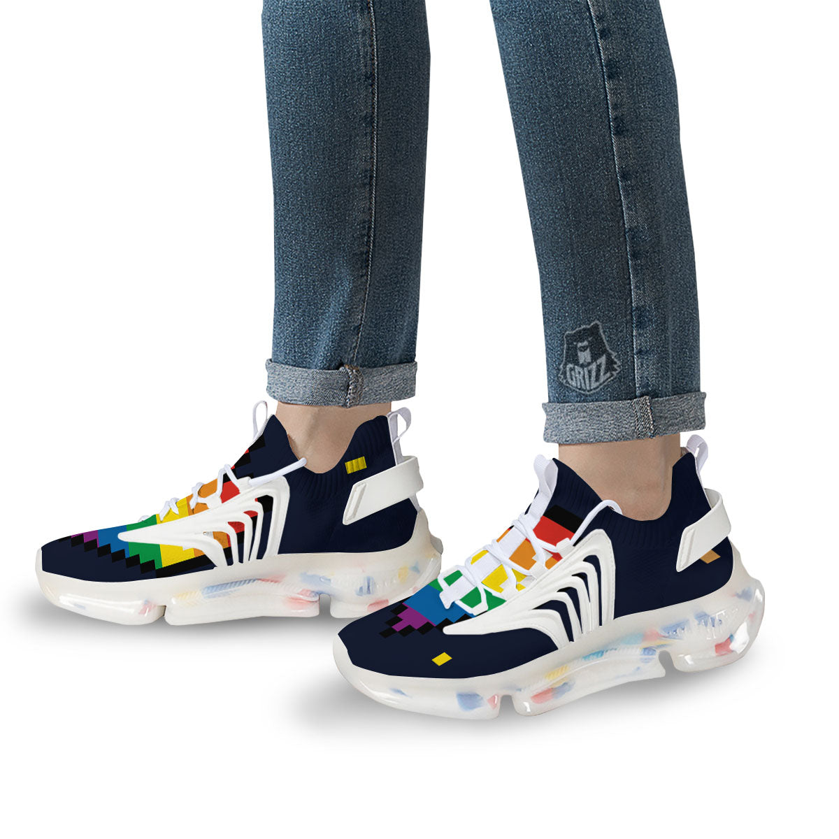 LGBT Pride 8 Bit Rainbow Pixel Heart White Gym Shoes-grizzshop