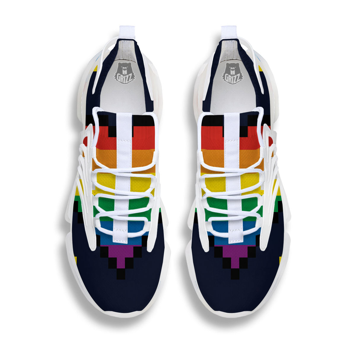 LGBT Pride 8 Bit Rainbow Pixel Heart White Gym Shoes-grizzshop