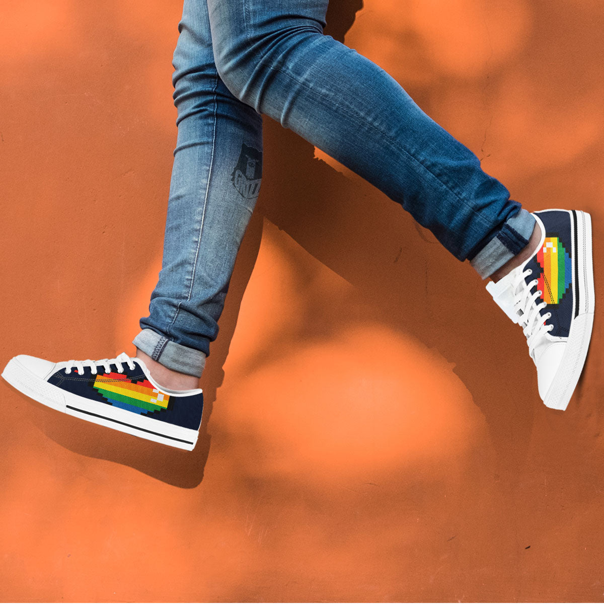 LGBT Pride 8 Bit Rainbow Pixel Heart White Low Top Shoes-grizzshop