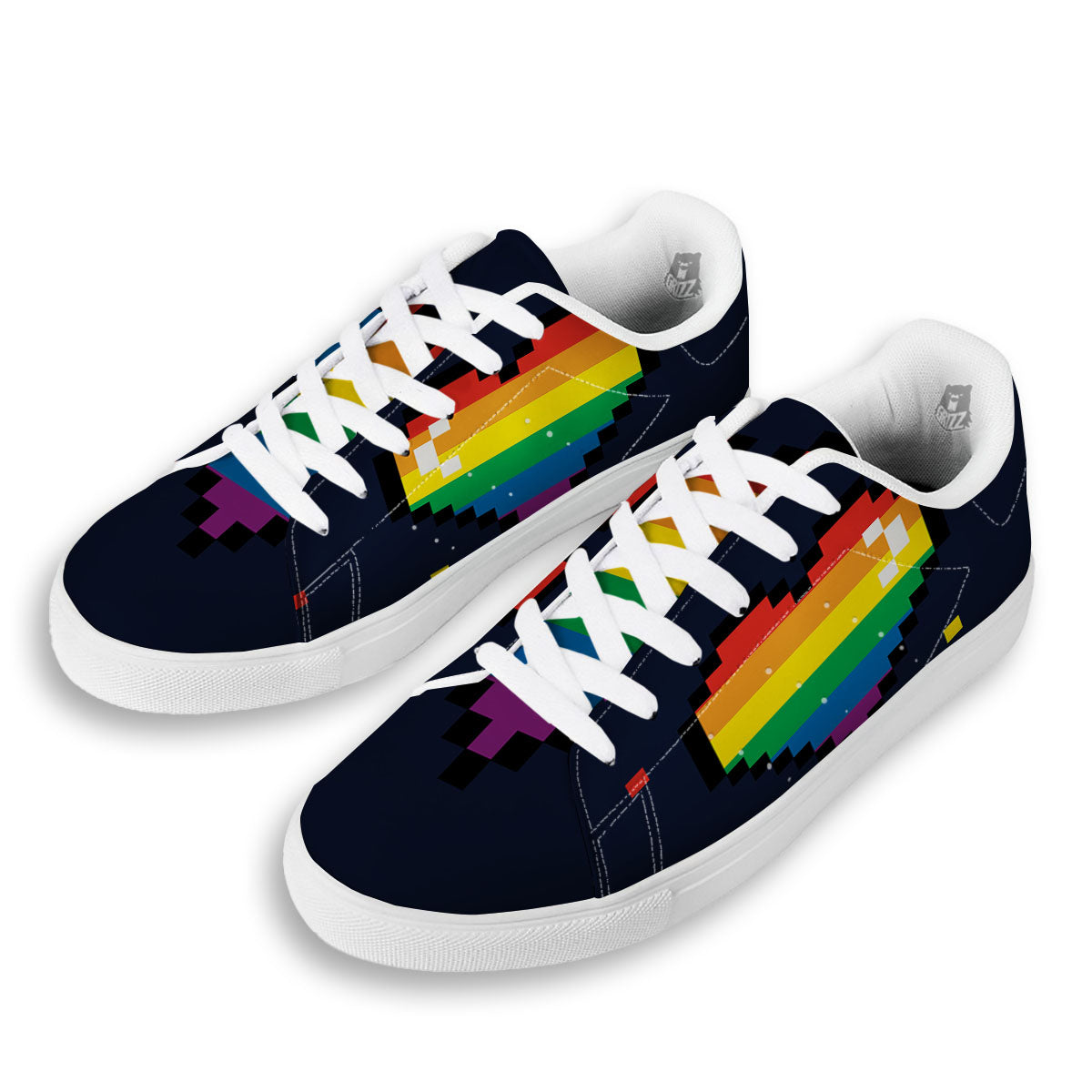 LGBT Pride 8 Bit Rainbow Pixel Heart White Low Top Sneakers-grizzshop