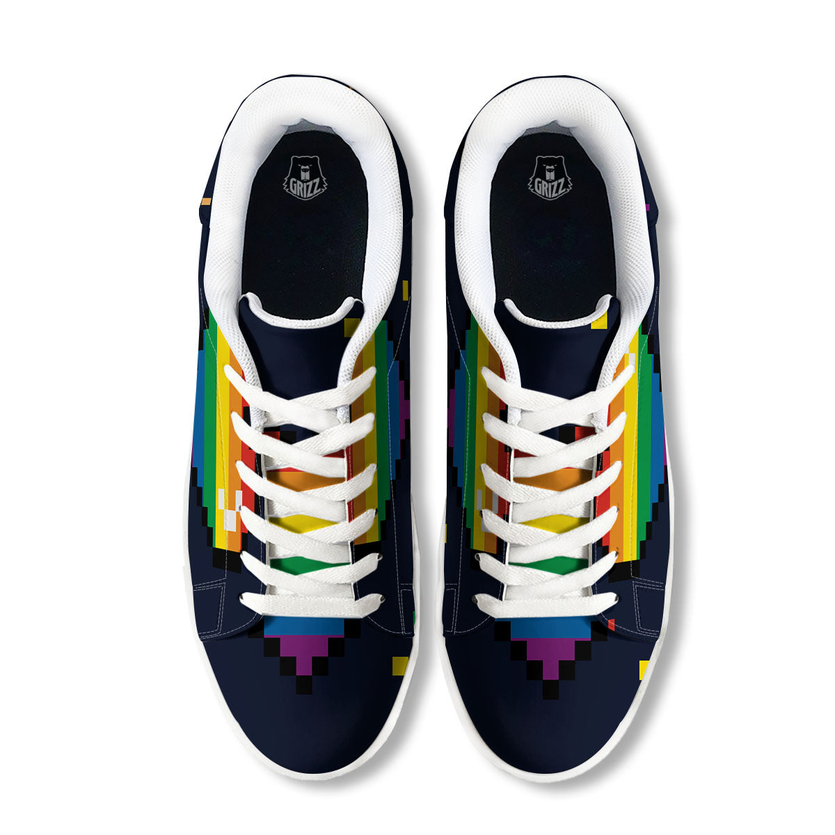 LGBT Pride 8 Bit Rainbow Pixel Heart White Low Top Sneakers-grizzshop