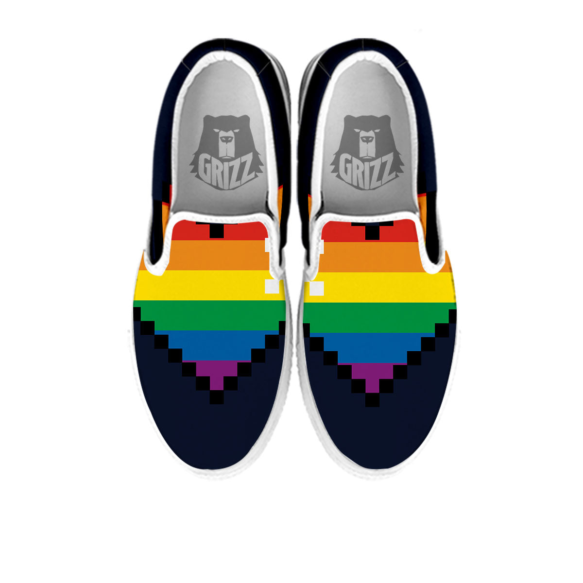 LGBT Pride 8 Bit Rainbow Pixel Heart White Slip On Shoes-grizzshop