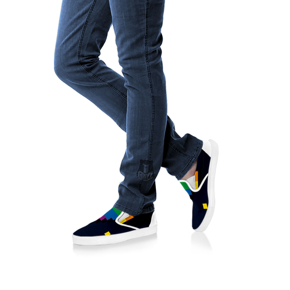 LGBT Pride 8 Bit Rainbow Pixel Heart White Slip On Shoes-grizzshop