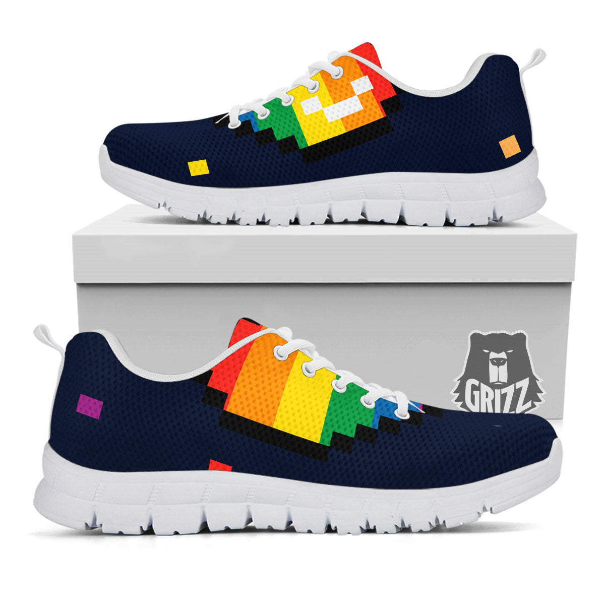 LGBT Pride 8 Bit Rainbow Pixel Heart White Sneaker-grizzshop