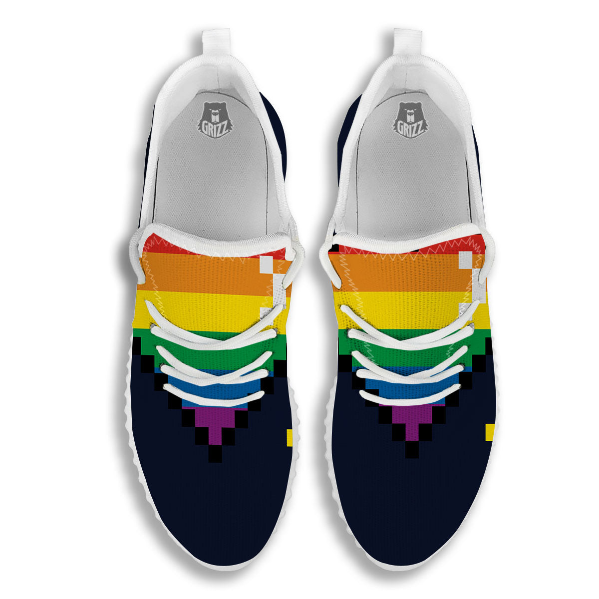 LGBT Pride 8 Bit Rainbow Pixel Heart White Walking Shoes-grizzshop