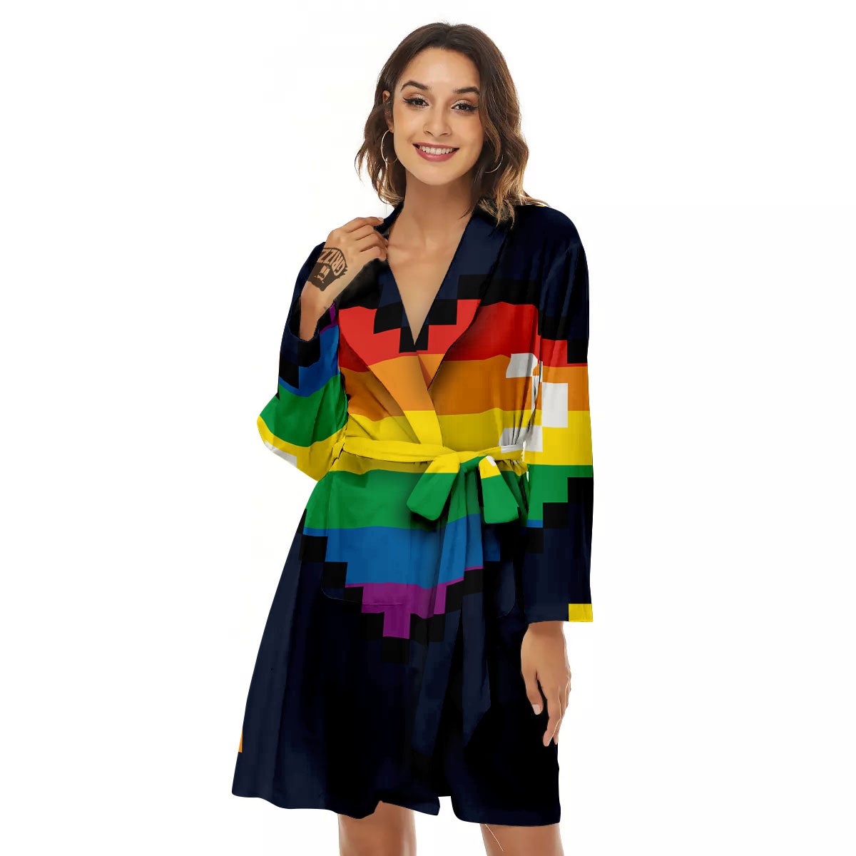 LGBT Pride 8 Bit Rainbow Pixel Heart Women's Robe-grizzshop