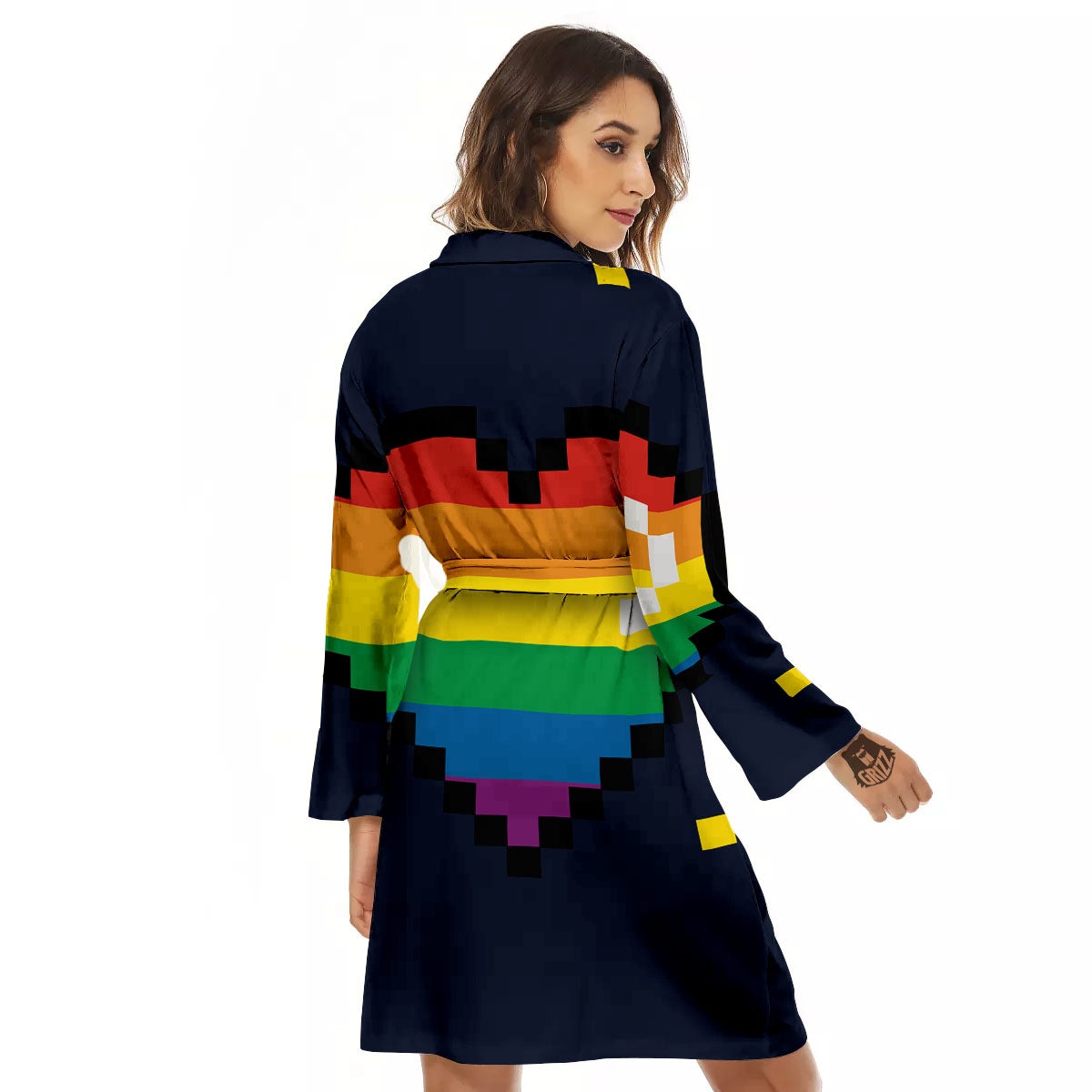 LGBT Pride 8 Bit Rainbow Pixel Heart Women's Robe-grizzshop