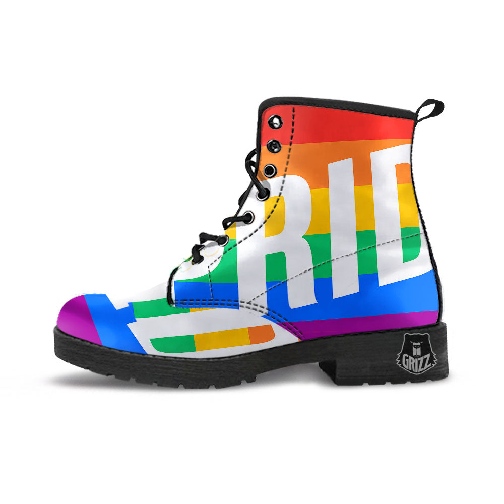 LGBT Pride Flag Pattern Print Leather Boots-grizzshop