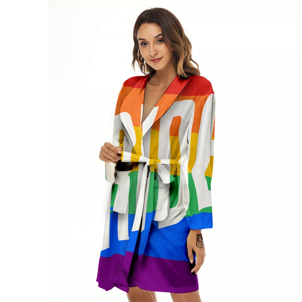 LGBT Pride Flag Pattern Print Women's Robe-grizzshop