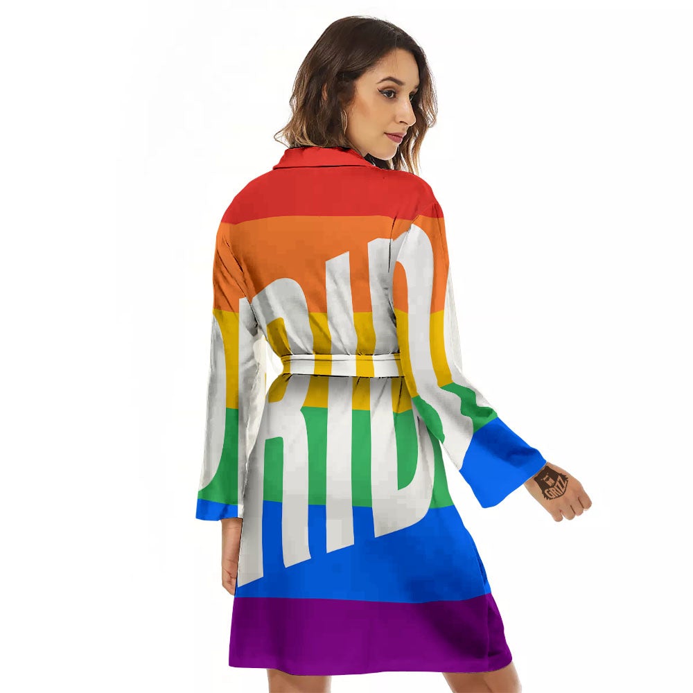 LGBT Pride Flag Pattern Print Women's Robe-grizzshop
