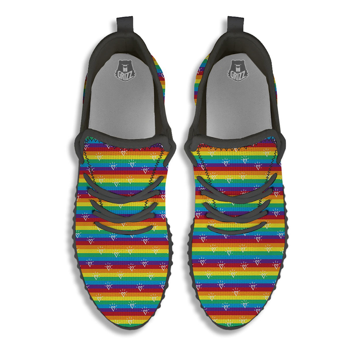 LGBT Stripes Abstract Rainbow Print Black Walking Shoes-grizzshop