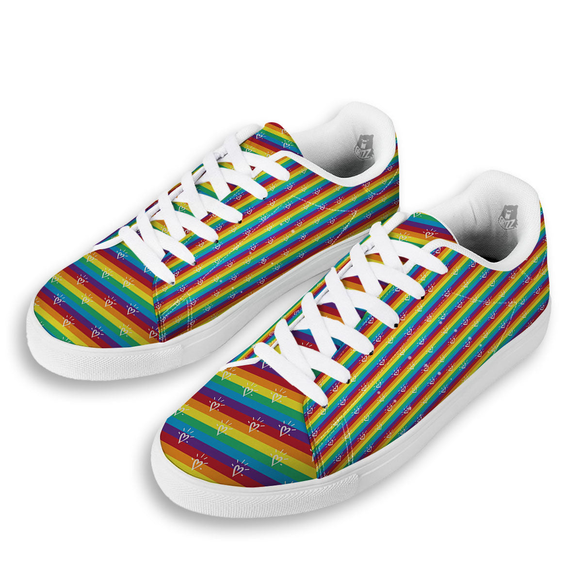 LGBT Stripes Abstract Rainbow Print White Low Top Sneakers-grizzshop