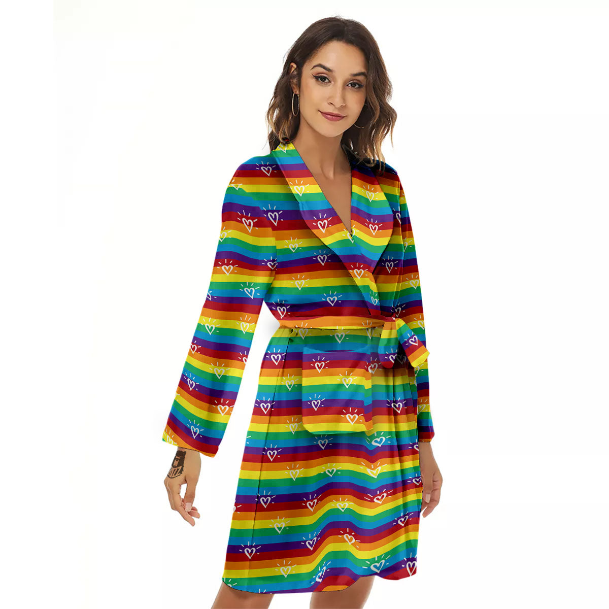 LGBT Stripes Abstract Rainbow Print Women's Robe-grizzshop