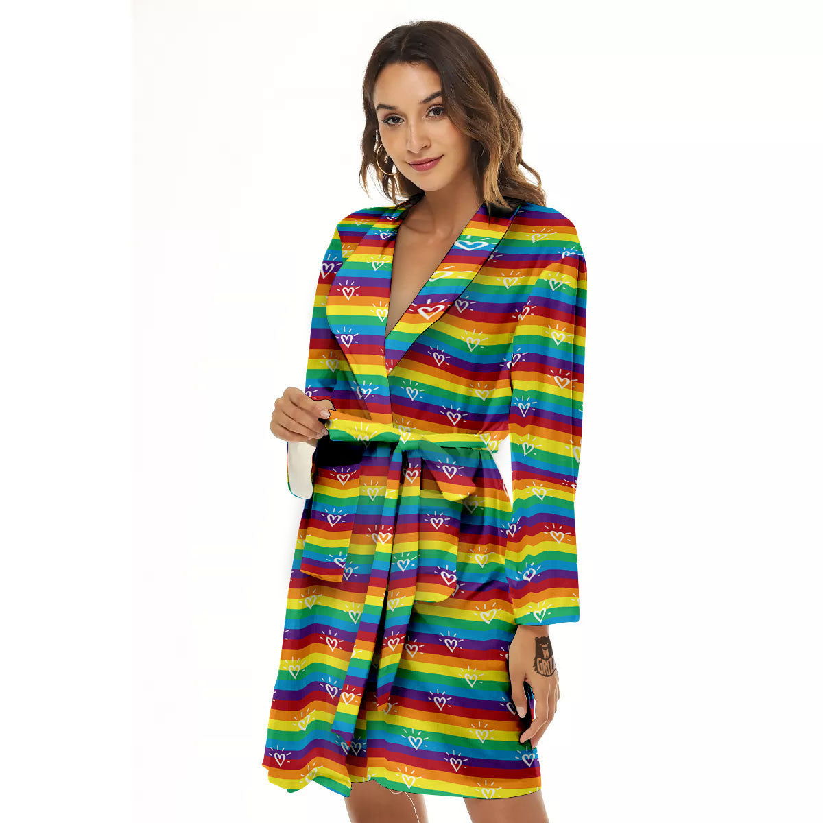 LGBT Stripes Abstract Rainbow Print Women's Robe-grizzshop