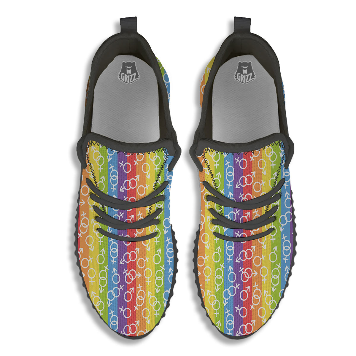 LGBT Symbols Rainbow Print Pattern Black Walking Shoes-grizzshop