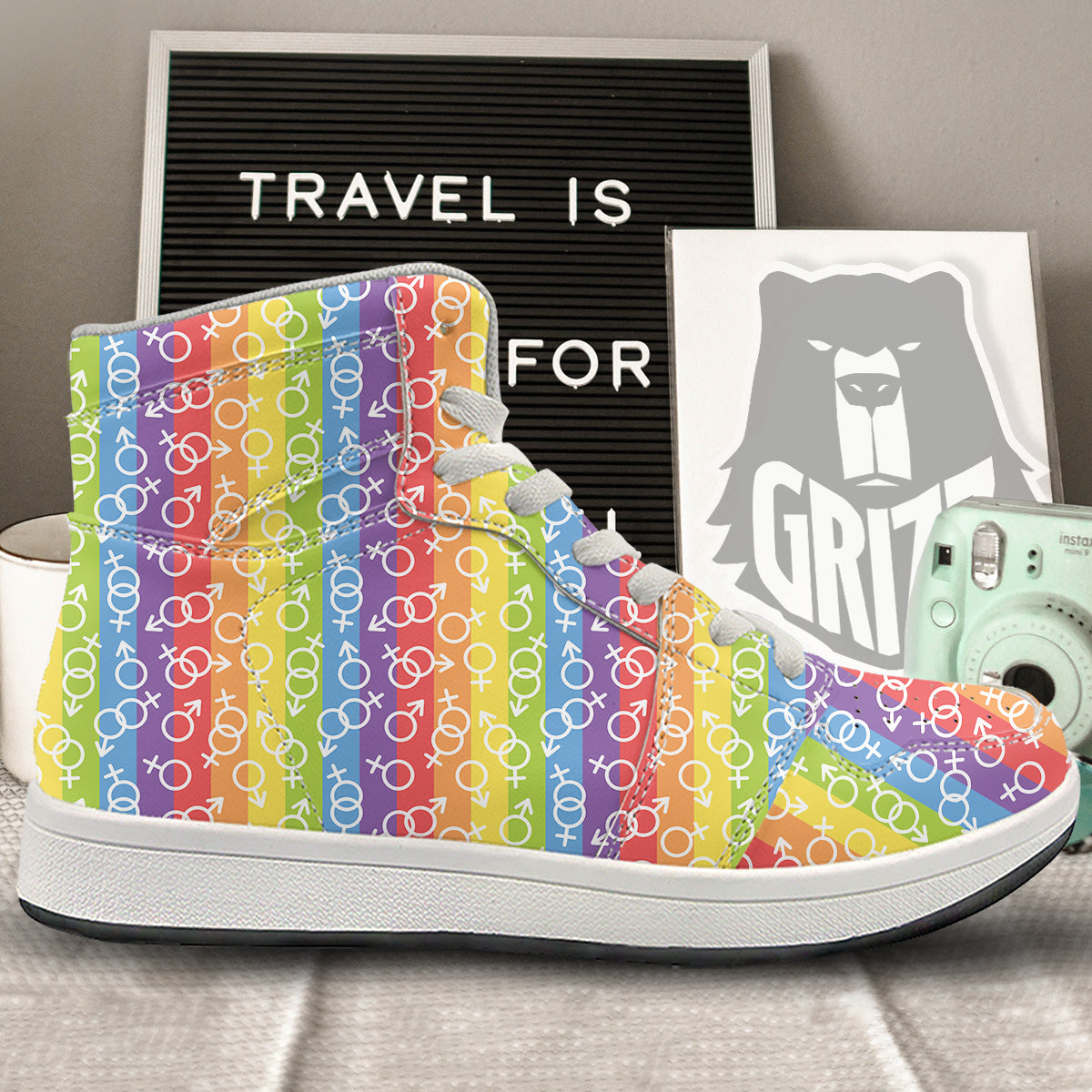 LGBT Symbols Rainbow Print Pattern High Top Sneakers-grizzshop