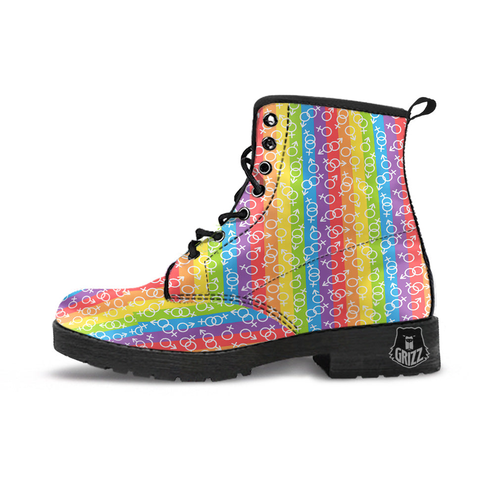 LGBT Symbols Rainbow Print Pattern Leather Boots-grizzshop