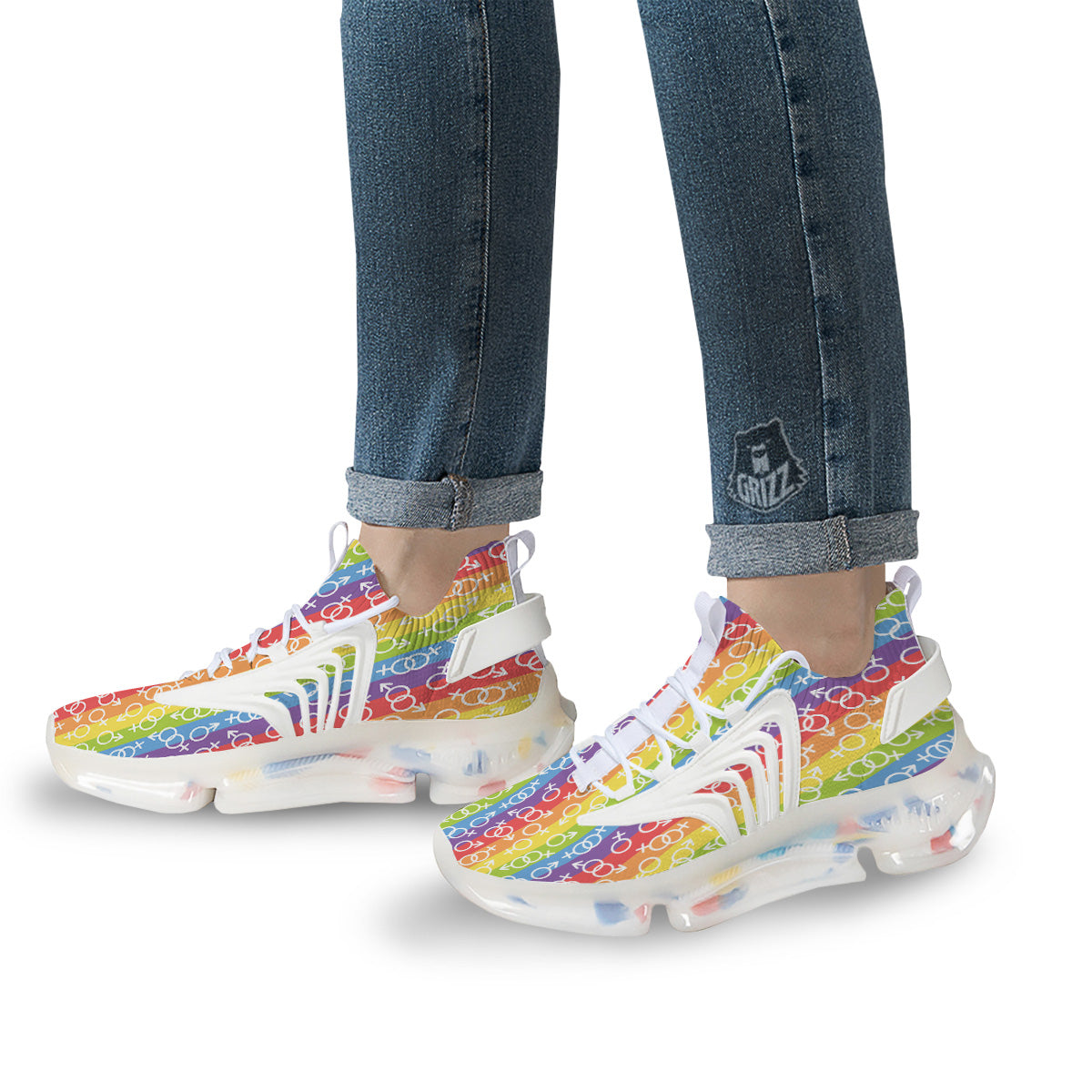 LGBT Symbols Rainbow Print Pattern White Gym Shoes-grizzshop