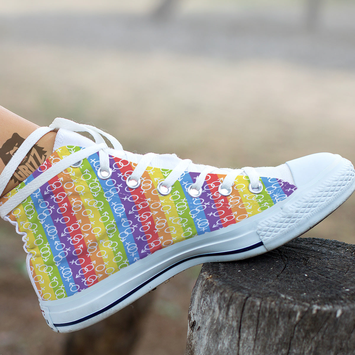 LGBT Symbols Rainbow Print Pattern White High Top Shoes-grizzshop