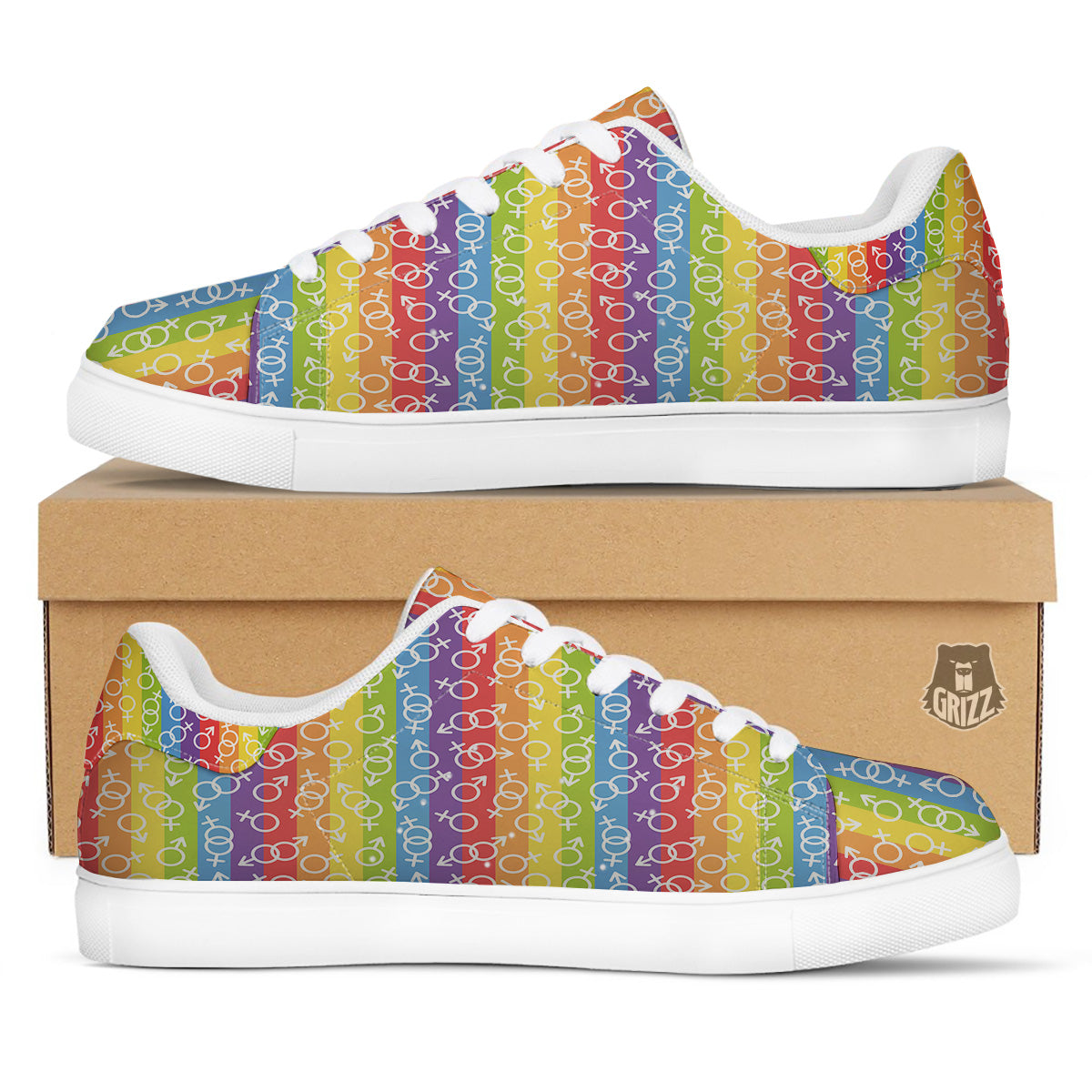 LGBT Symbols Rainbow Print Pattern White Low Top Sneakers-grizzshop