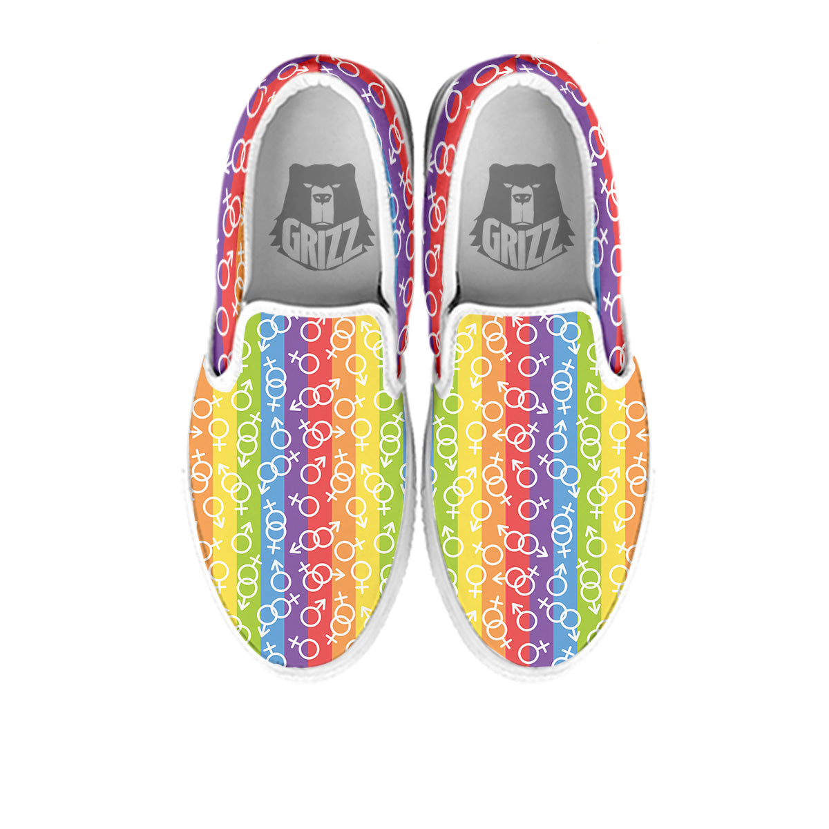 LGBT Symbols Rainbow Print Pattern White Slip On Shoes-grizzshop