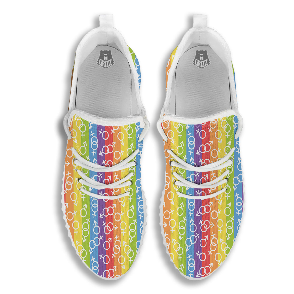 LGBT Symbols Rainbow Print Pattern White Walking Shoes-grizzshop