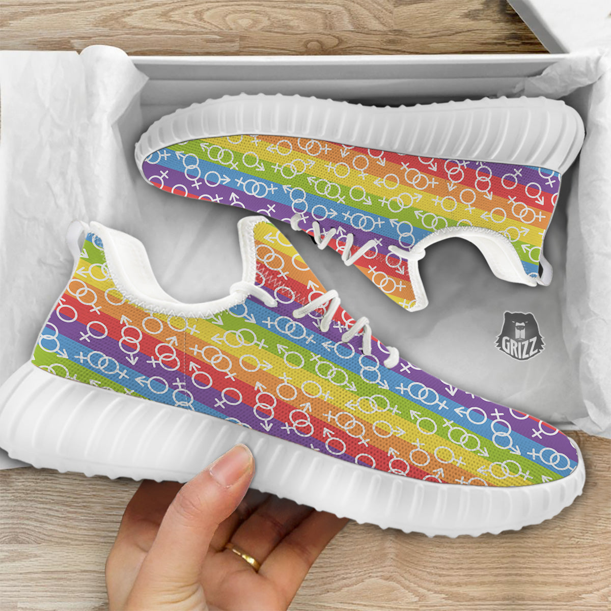LGBT Symbols Rainbow Print Pattern White Walking Shoes-grizzshop