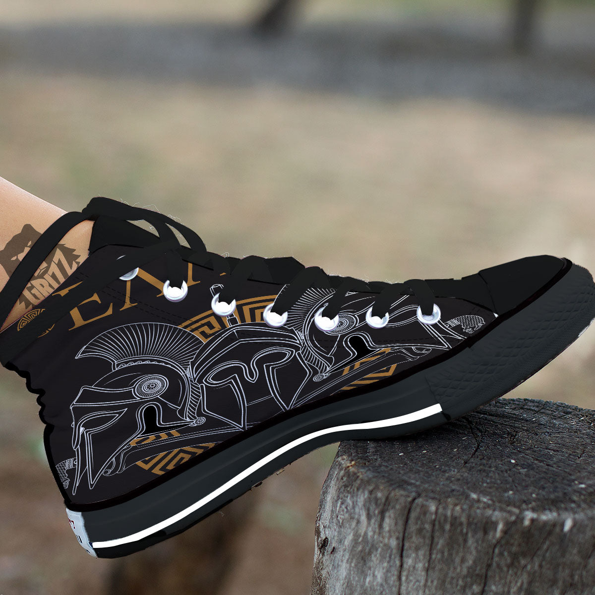 Labe Spartan Molon Print Black High Top Shoes-grizzshop