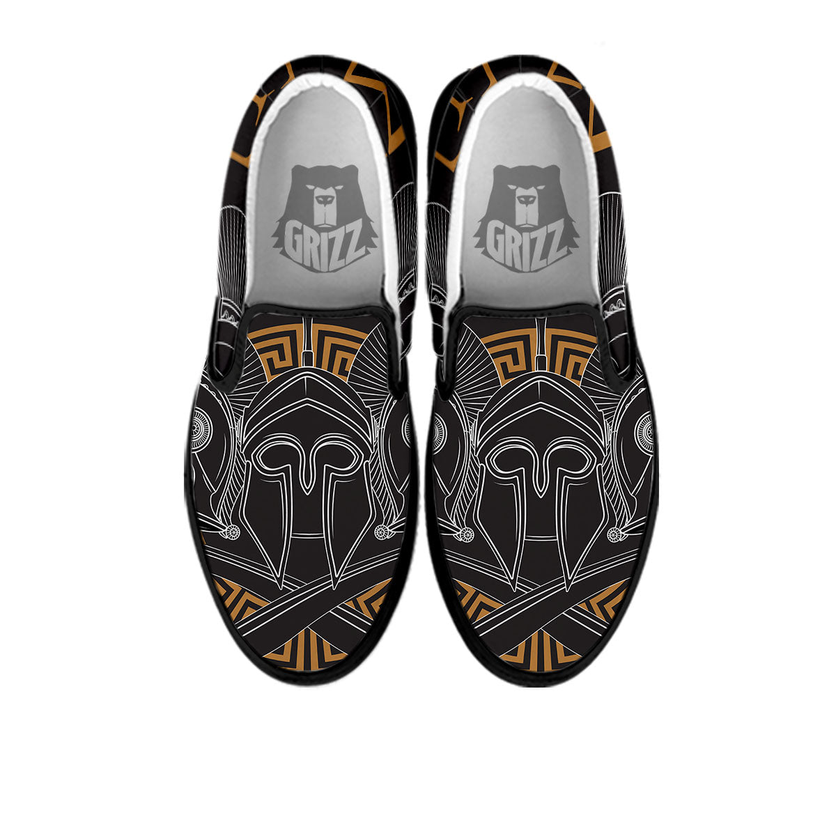 Labe Spartan Molon Print Black Slip On Shoes-grizzshop