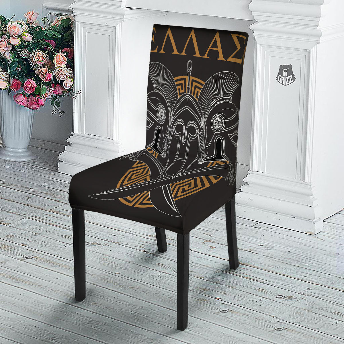 Labe Spartan Molon Print Dining Chair Slipcover-grizzshop