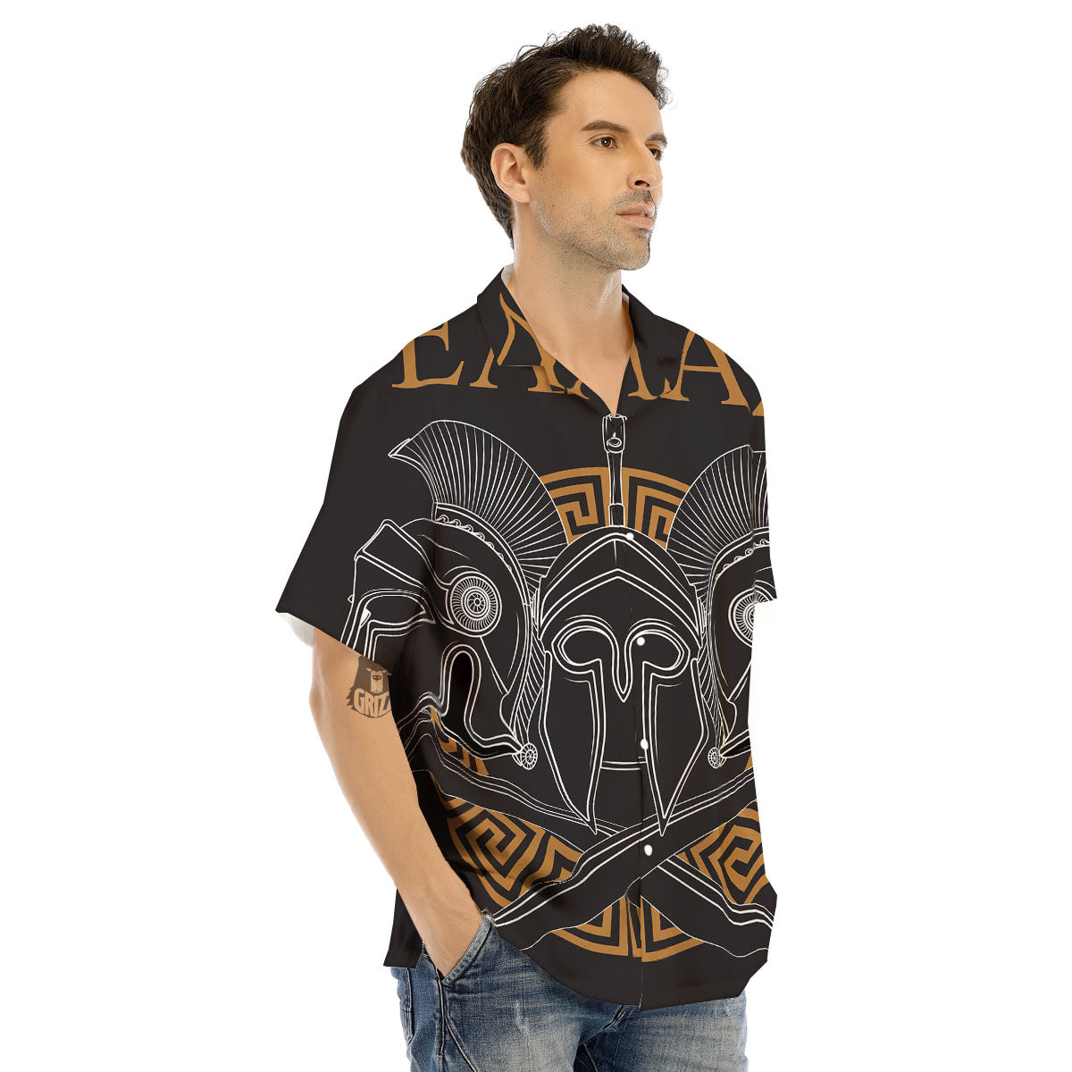 Labe Spartan Molon Print Men's Hawaiian Shirt-grizzshop