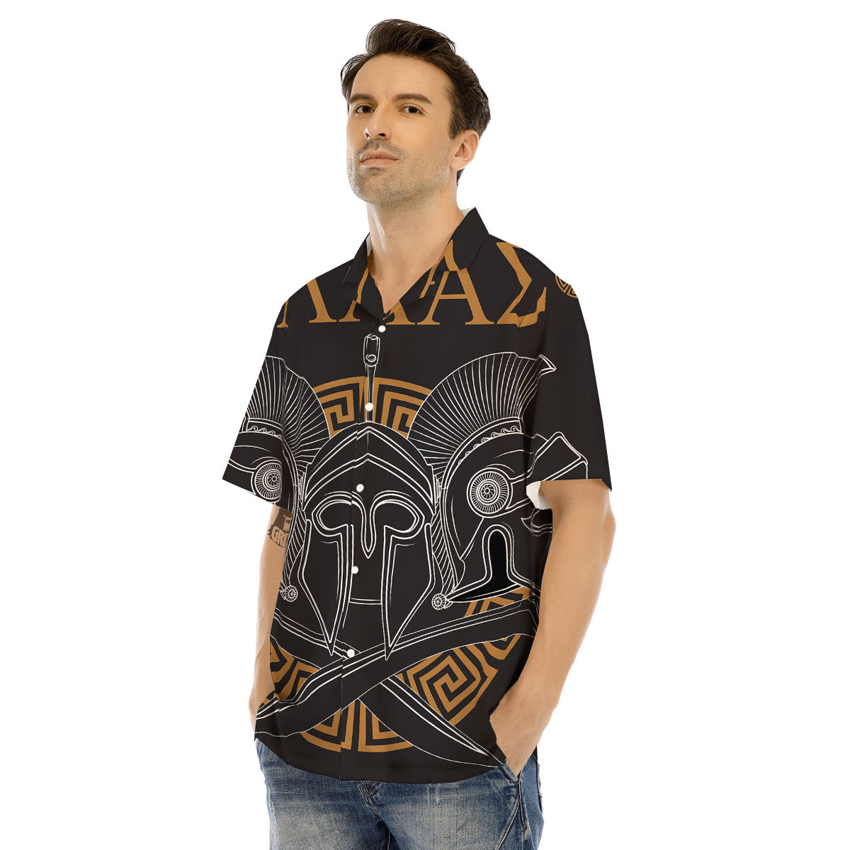 Labe Spartan Molon Print Men's Hawaiian Shirt-grizzshop