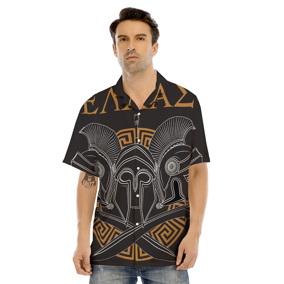 Labe Spartan Molon Print Men's Hawaiian Shirt-grizzshop