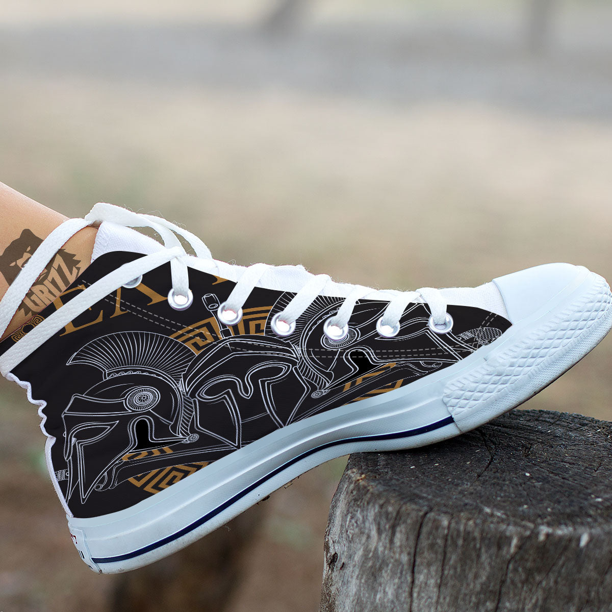 Labe Spartan Molon Print White High Top Shoes-grizzshop