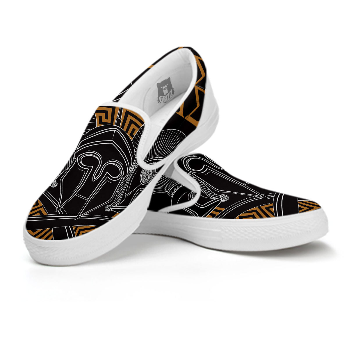 Labe Spartan Molon Print White Slip On Shoes-grizzshop