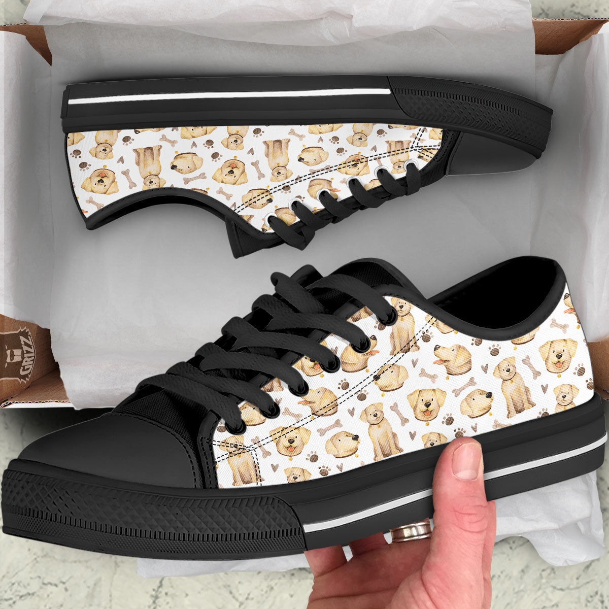 Labrador Retriever Happy Print Pattern Black Low Top Shoes-grizzshop