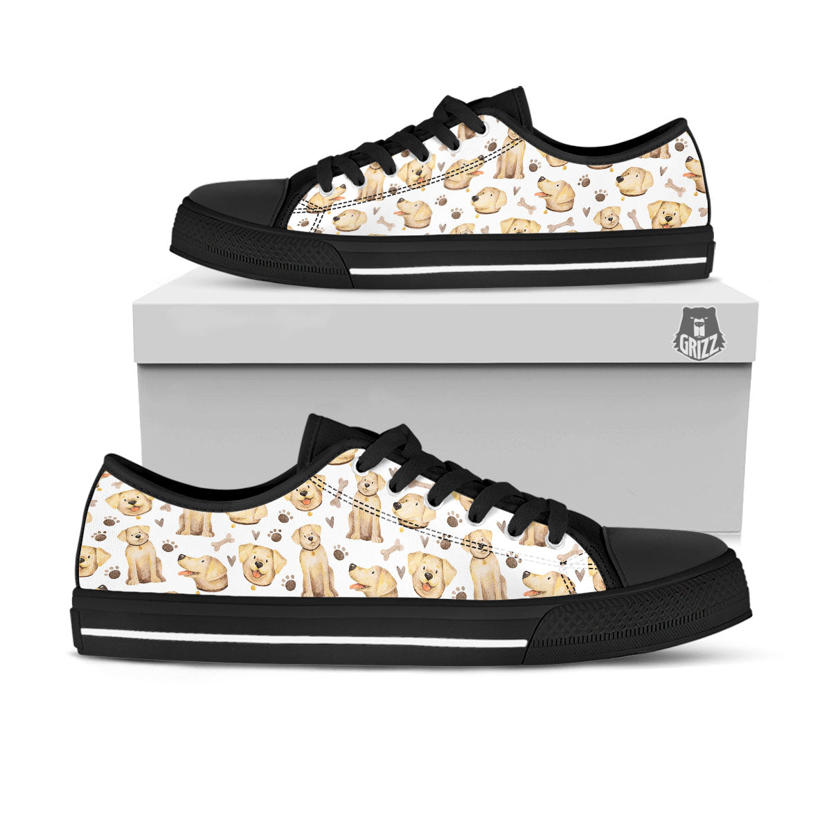 Labrador Retriever Happy Print Pattern Black Low Top Shoes-grizzshop