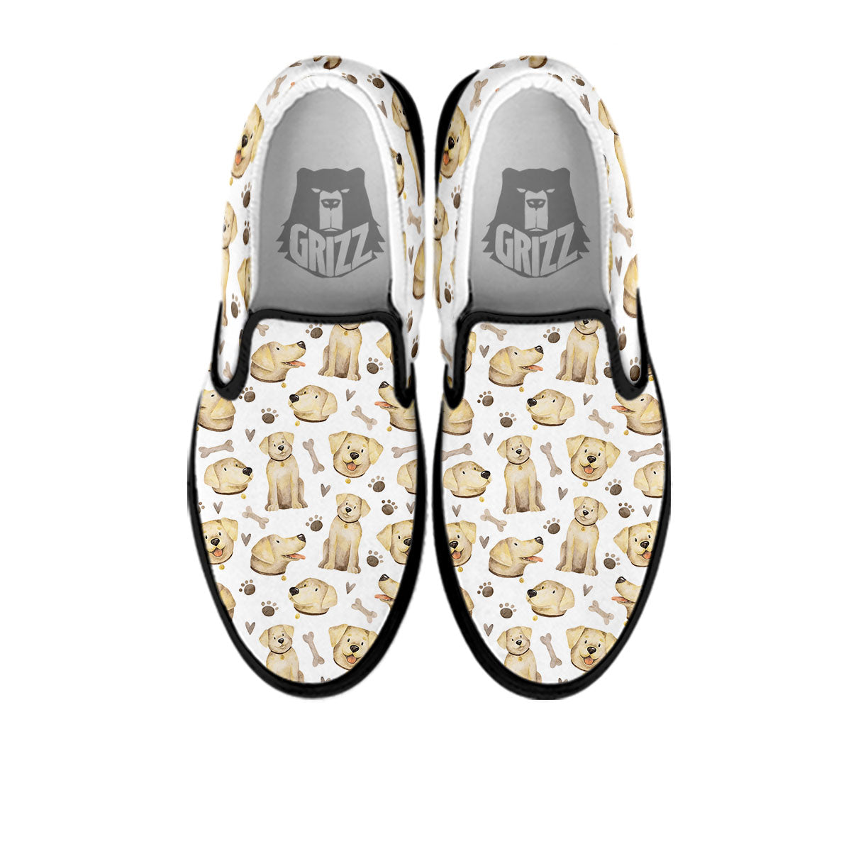 Labrador Retriever Happy Print Pattern Black Slip On Shoes-grizzshop