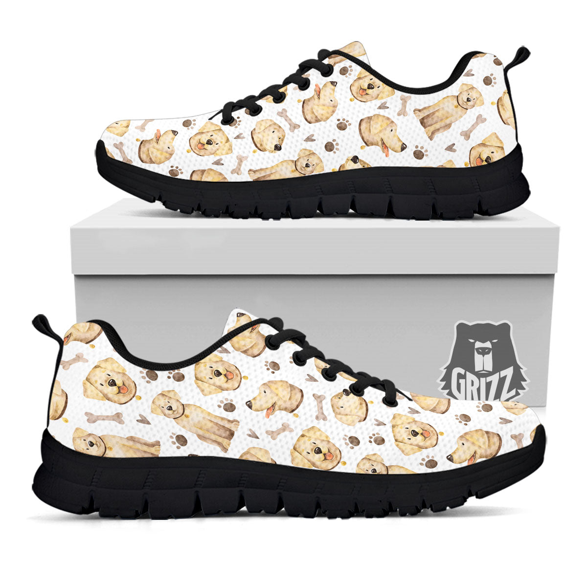 Labrador Retriever Happy Print Pattern Black Sneaker-grizzshop
