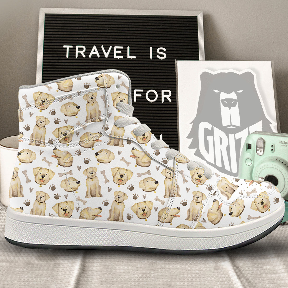 Labrador Retriever Happy Print Pattern High Top Sneakers-grizzshop