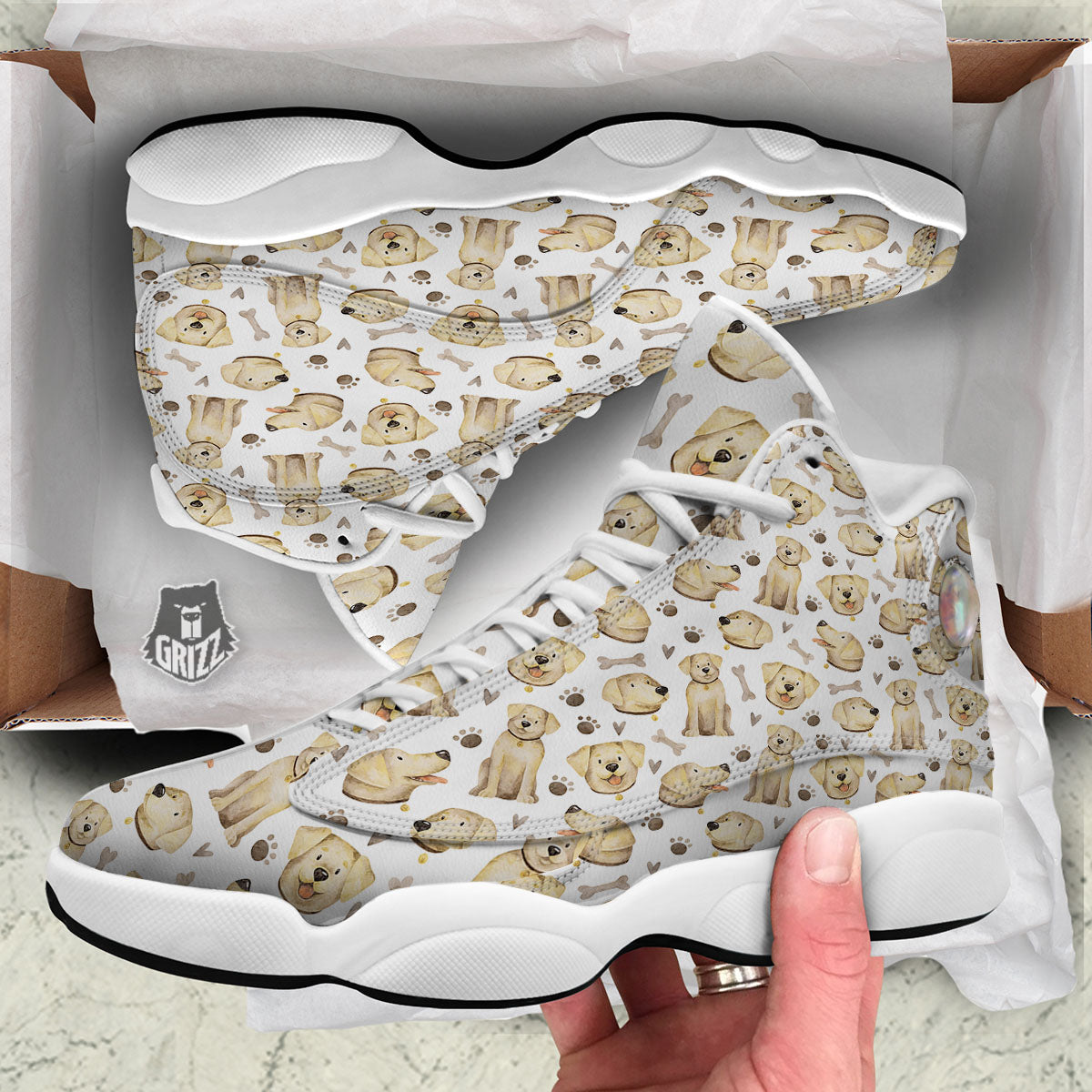 Labrador Retriever Happy Print Pattern White Basketball Shoes-grizzshop