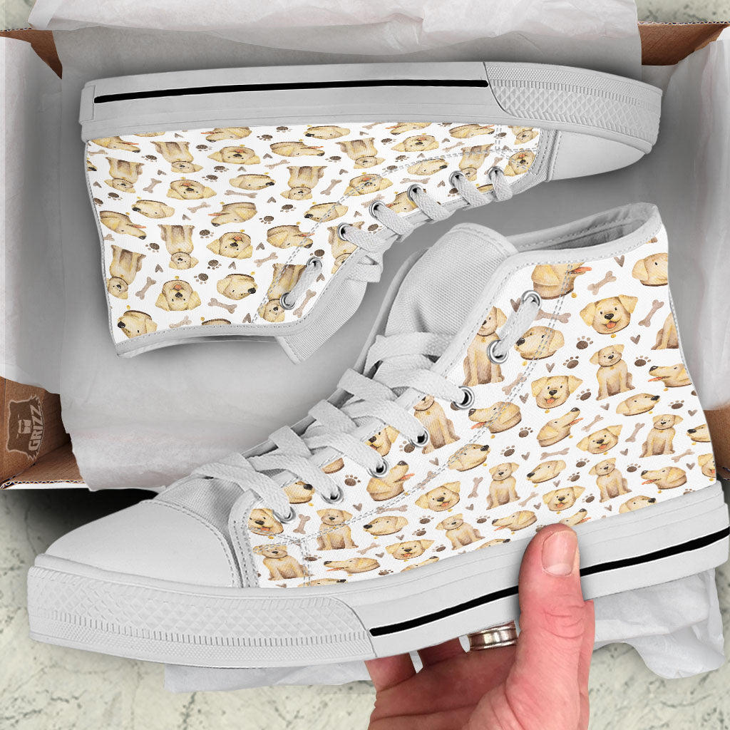 Labrador Retriever Happy Print Pattern White High Top Shoes-grizzshop