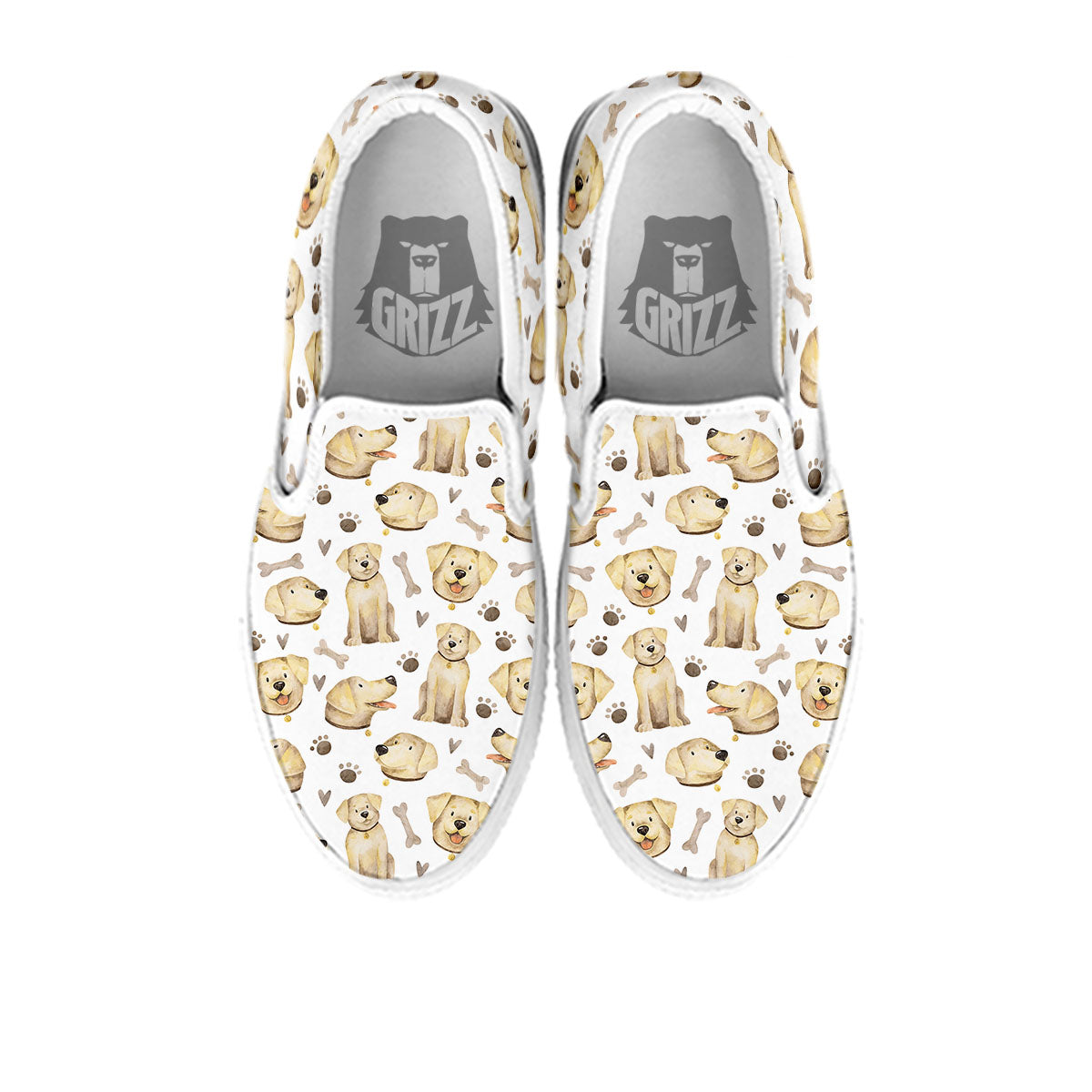 Labrador Retriever Happy Print Pattern White Slip On Shoes-grizzshop